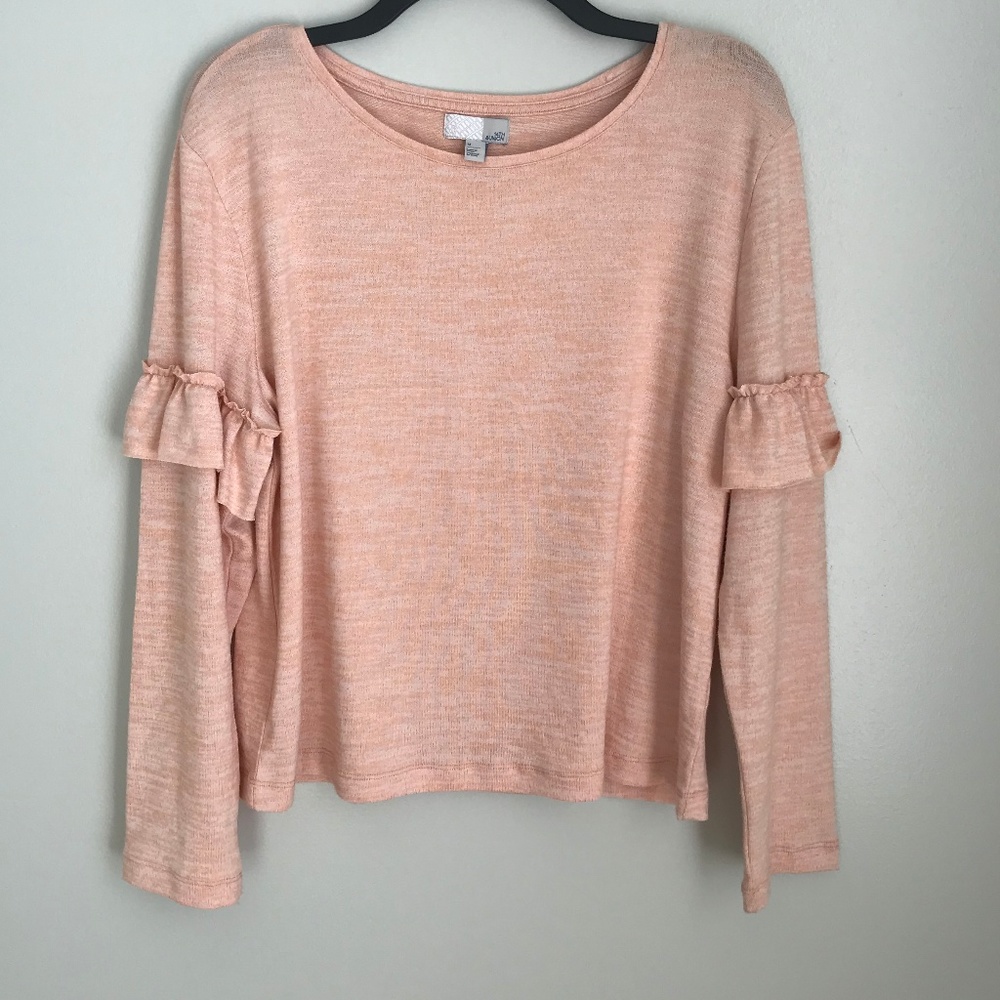 New 14th & Union Coral Nougat Ruffle Sweater